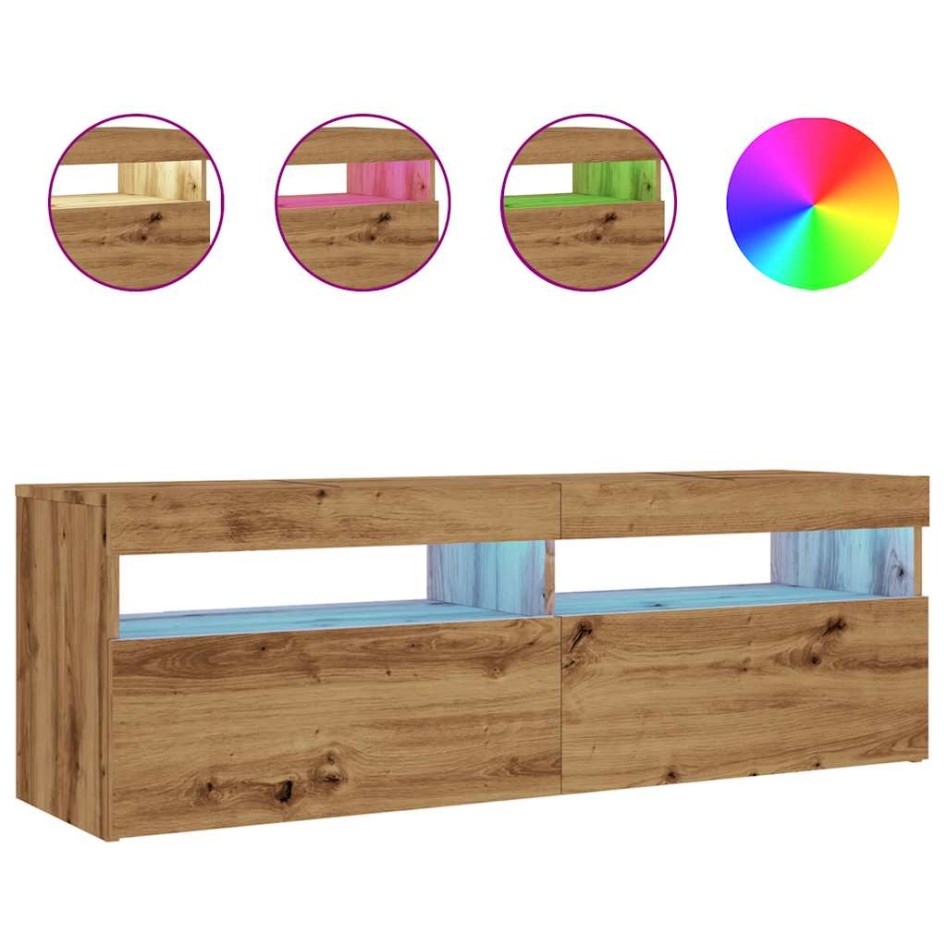 Mueble de TV luces LED madera roble artisan 120x35x40