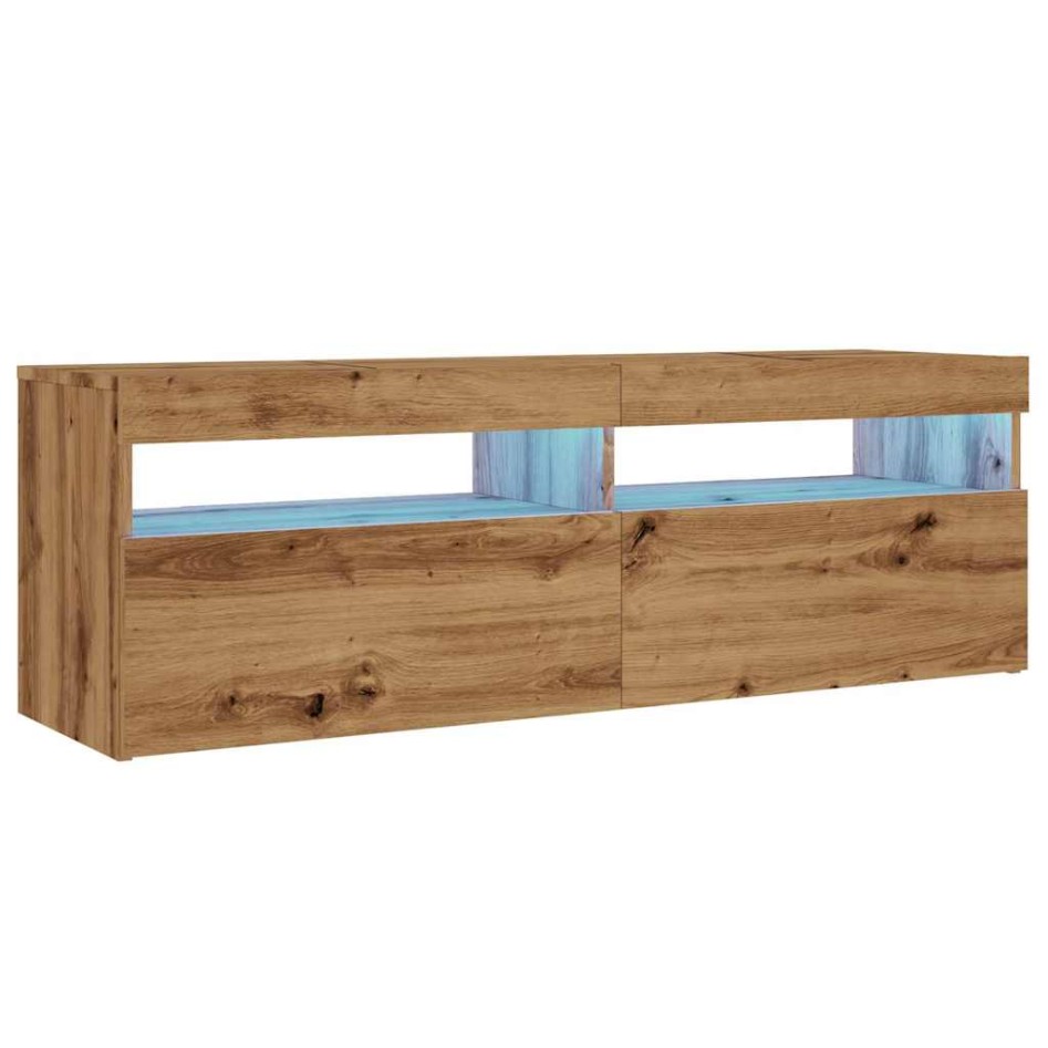 Mueble de TV luces LED madera roble artisan 120x35x40