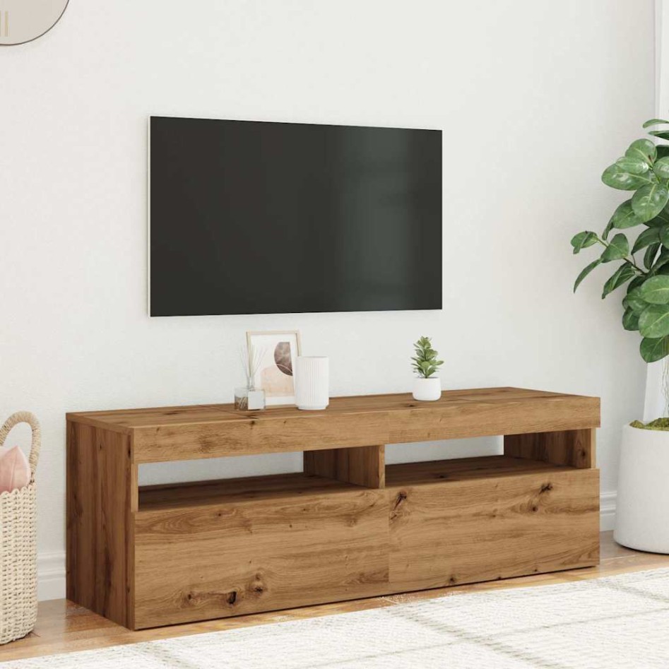 Mueble de TV luces LED madera roble artisan 120x35x40