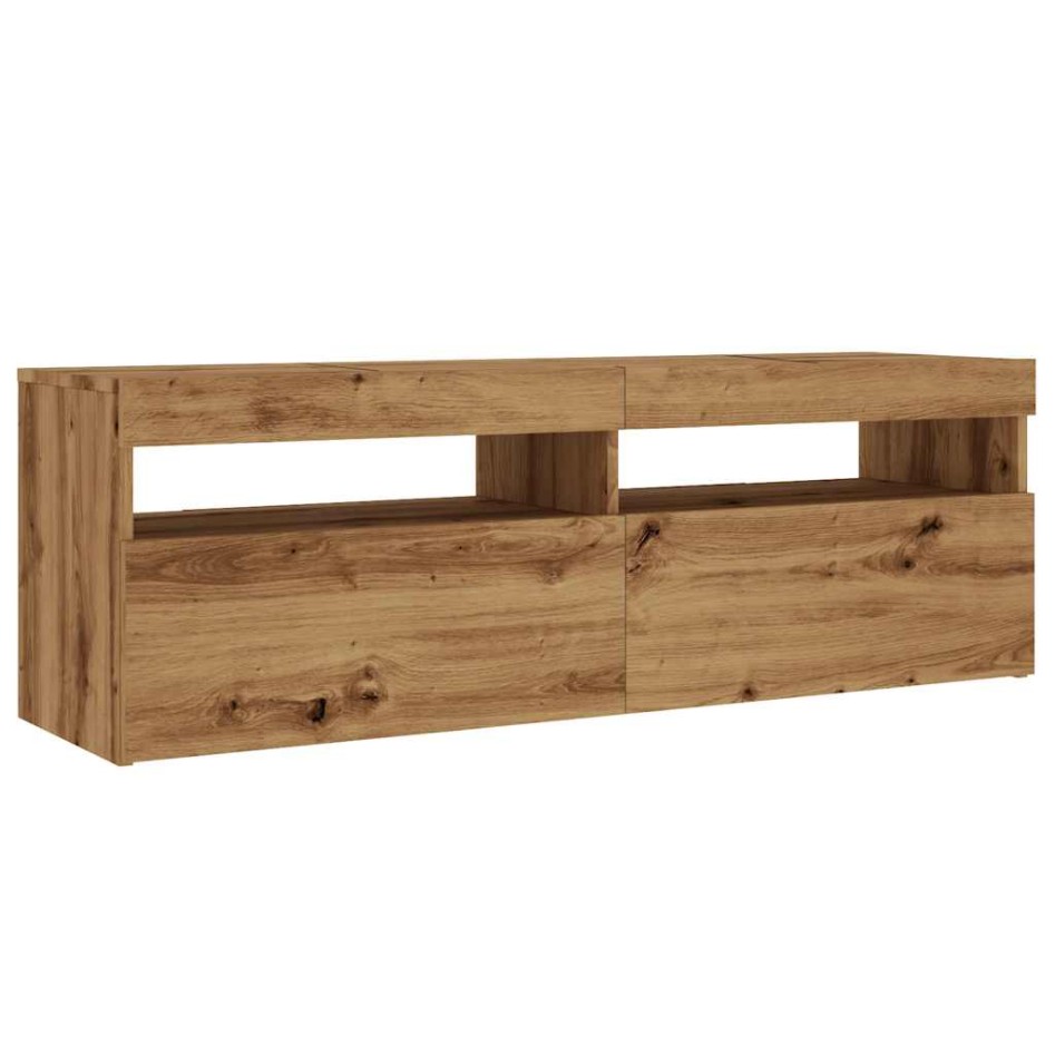 Mueble de TV luces LED madera roble artisan 120x35x40