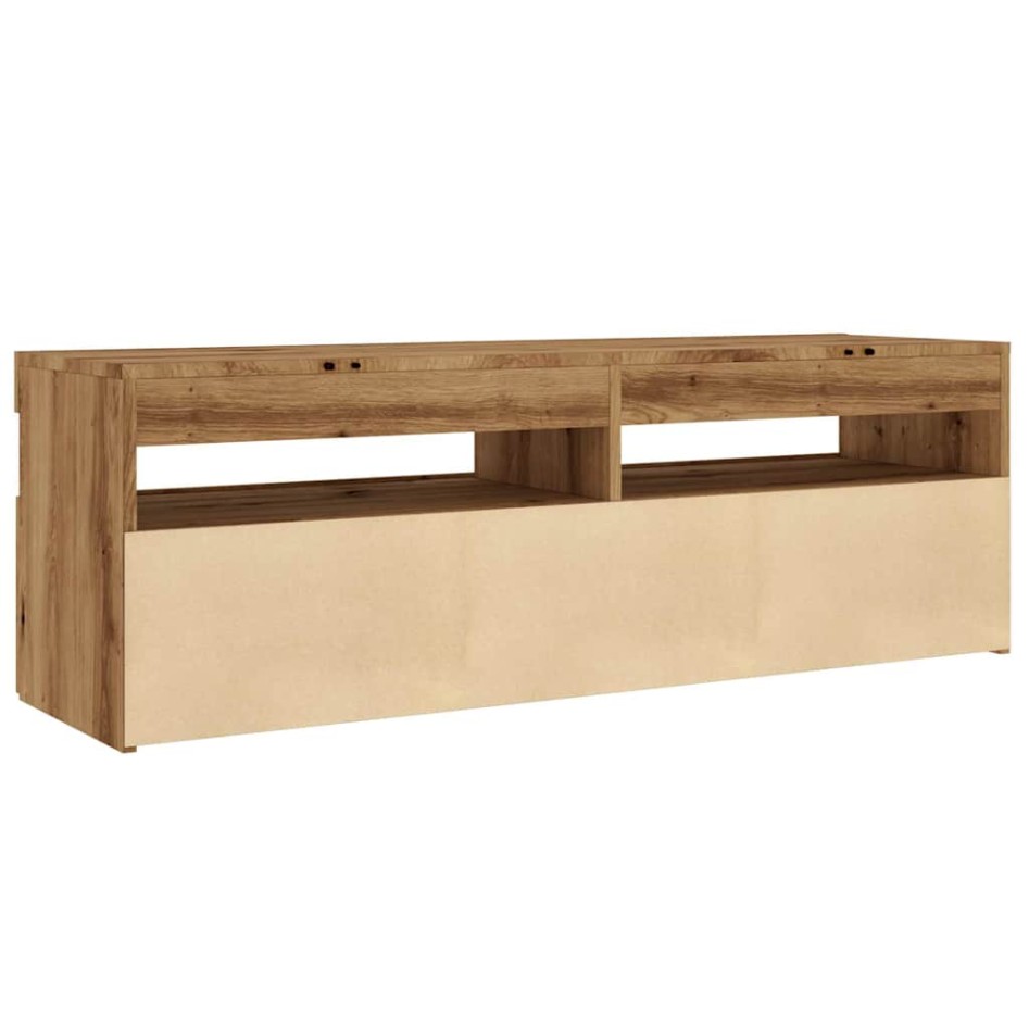 Mueble de TV luces LED madera roble artisan 120x35x40