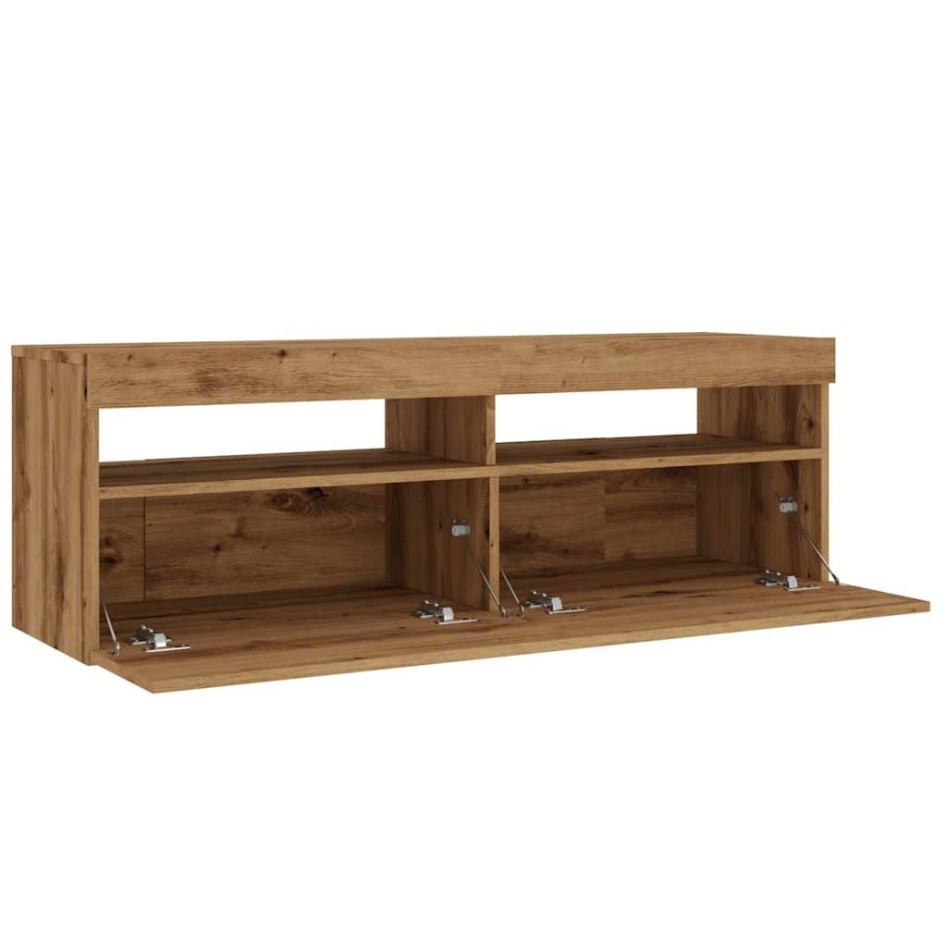 Mueble de TV luces LED madera roble artisan 120x35x40