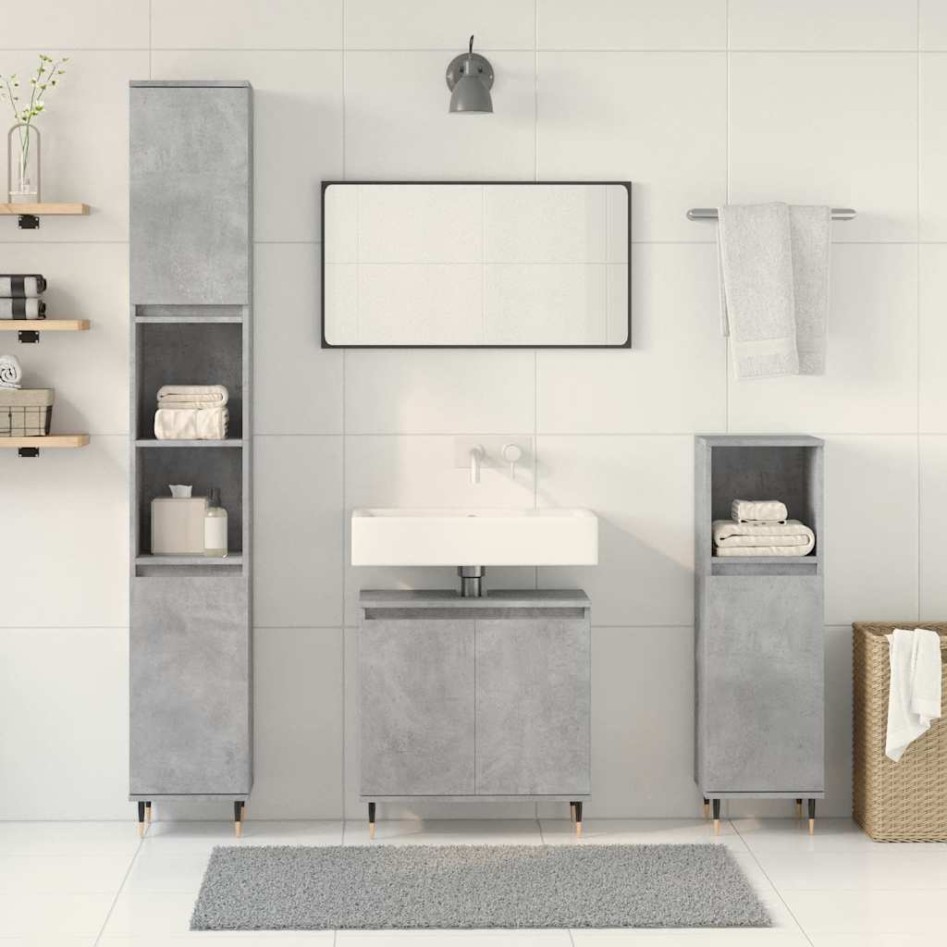 Set muebles de baño 2 piezas madera contrachapada gris