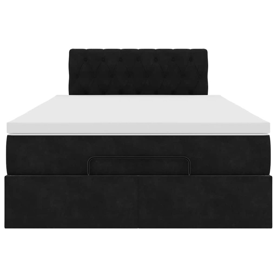 Cama otomana con colchón y LED terciopelo negro