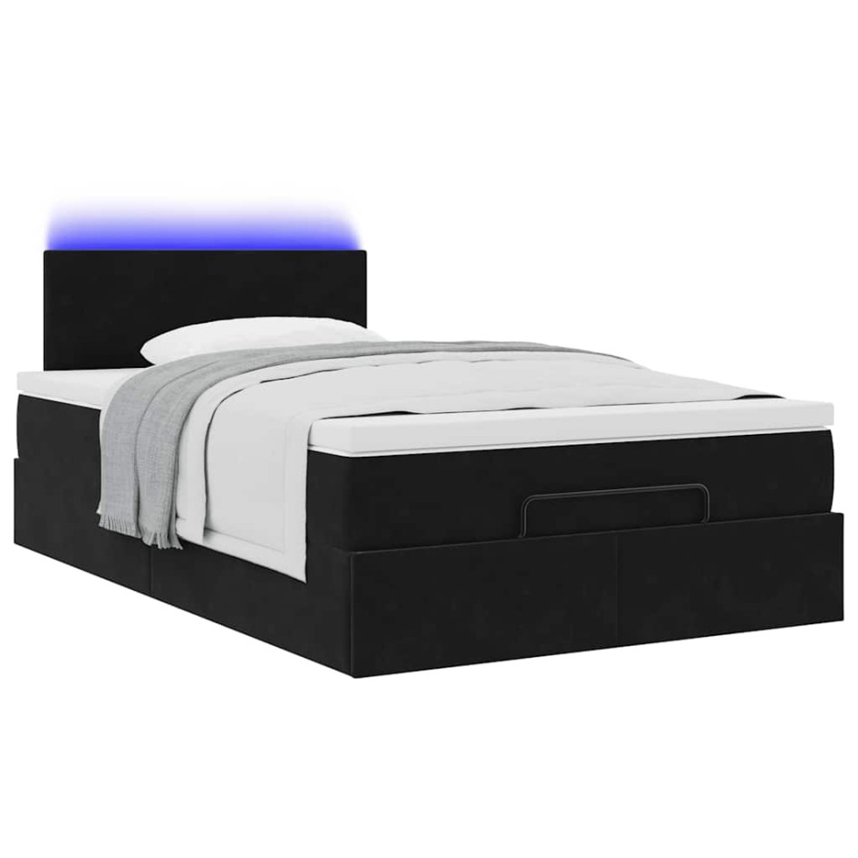Cama otomana con colchón y LED terciopelo negro