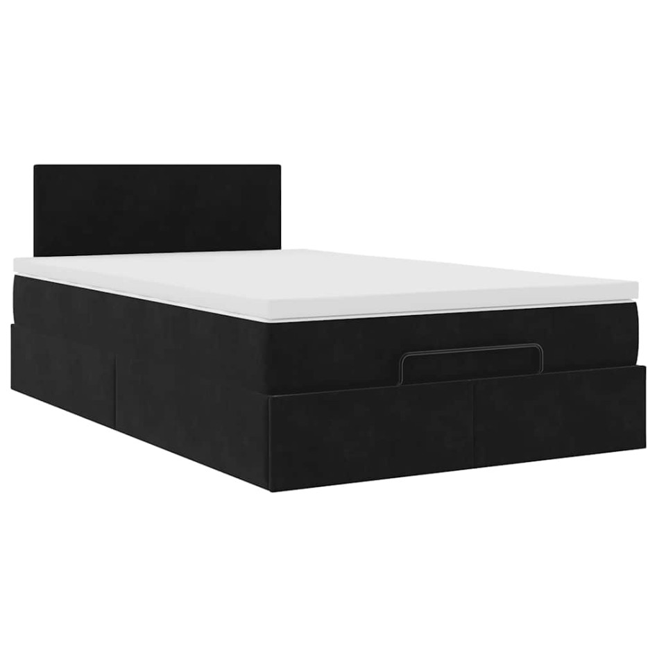 Cama otomana con colchón y LED terciopelo negro