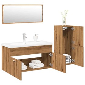 Juego de muebles baño 4 piezas madera ingeniería roble
