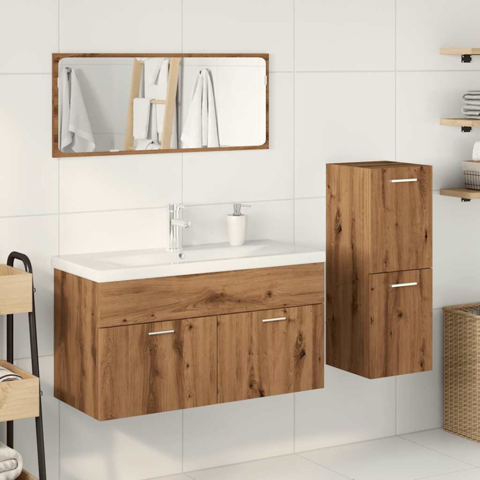 Juego de muebles baño 4 piezas madera ingeniería roble