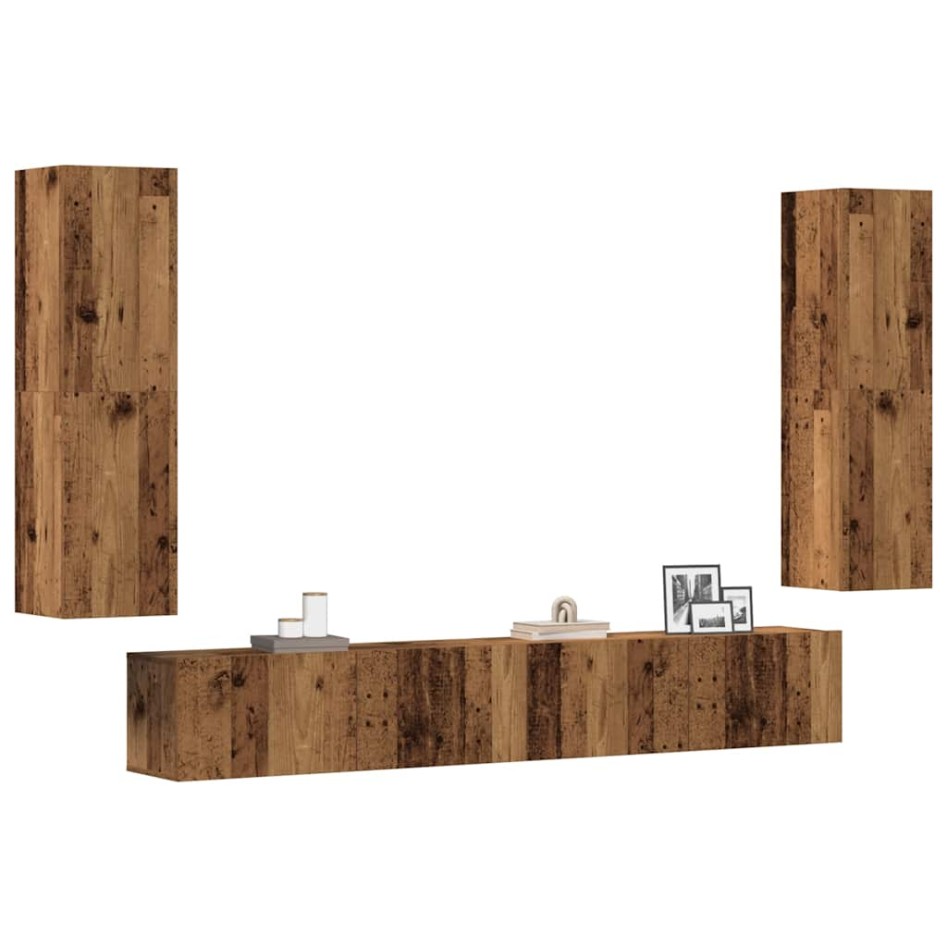 Muebles de TV de pared 4 uds madera vieja madera de