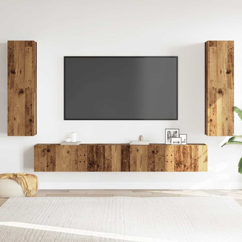 Muebles de TV de pared 4 uds madera vieja madera de