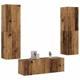 Muebles de TV de pared 3 uds madera vieja madera de