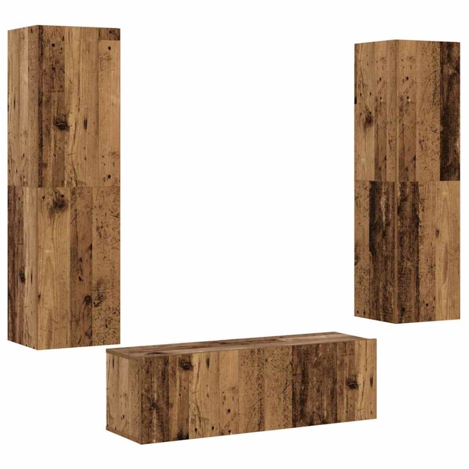 Muebles de TV de pared 3 uds madera vieja madera de