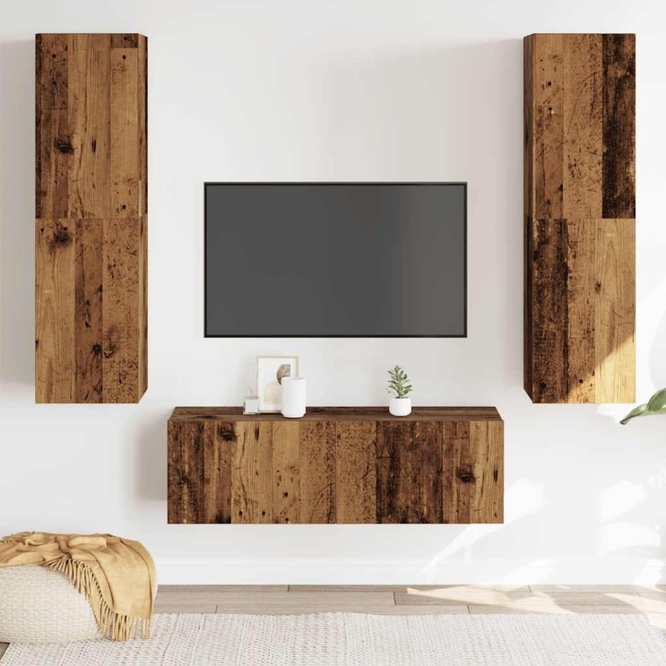 Muebles de TV de pared 3 uds madera vieja madera de