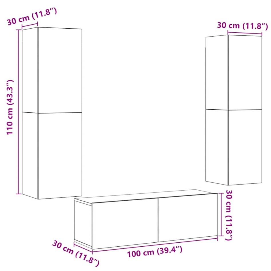 Muebles de TV de pared 3 uds madera vieja madera de