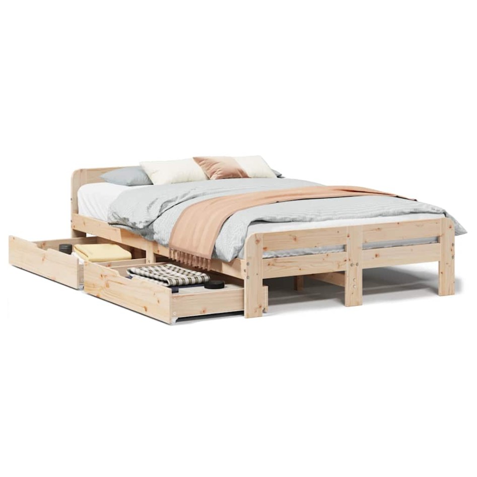 Estructura de cama sin colchón madera maciza de pino 135x190