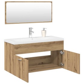 Juego de muebles baño 3 piezas madera ingeniería roble