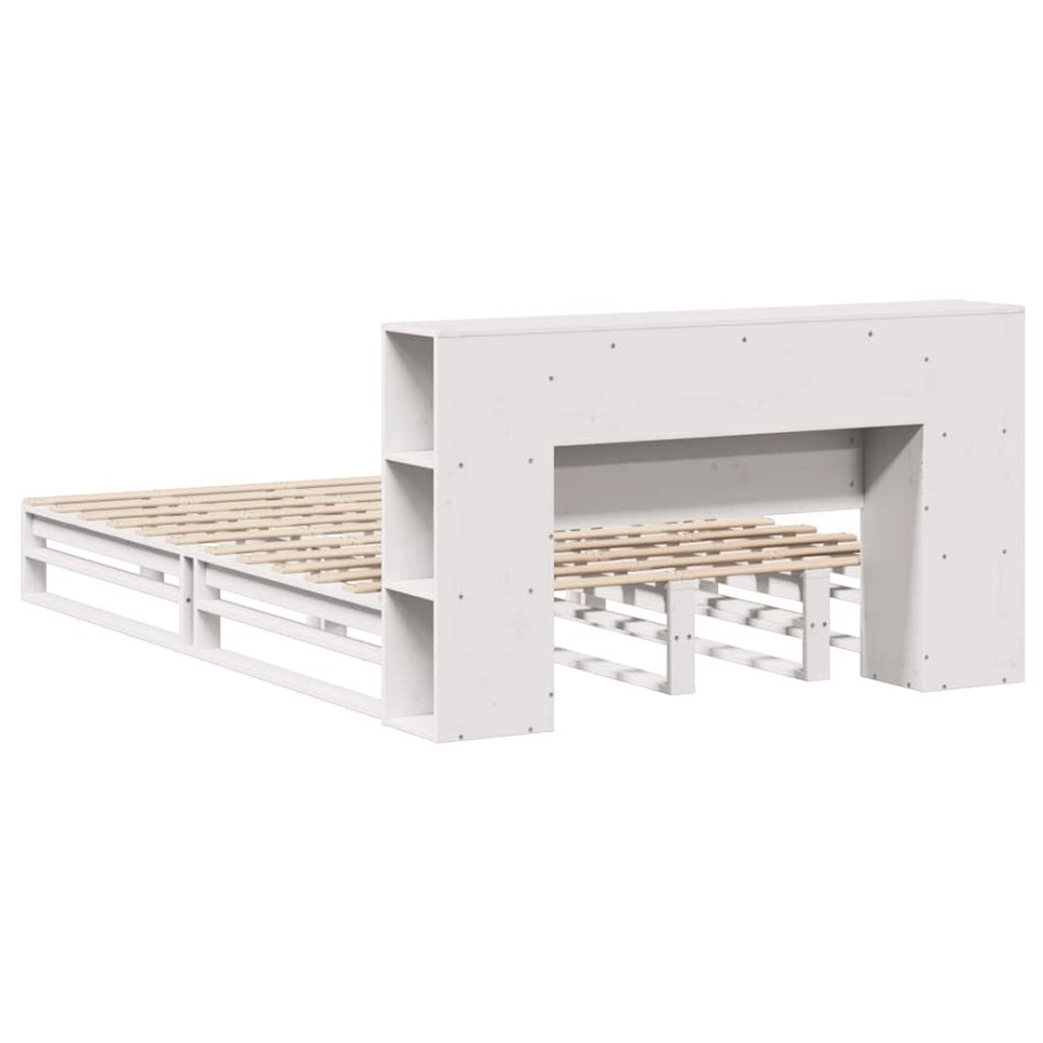 Cama con estantería sin colchón madera maciza blanca 150x200
