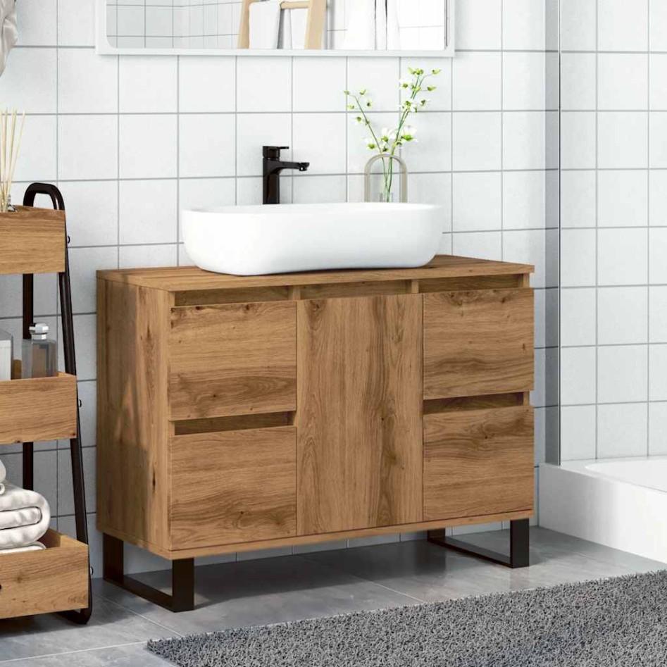 Mueble de lavabo madera de ingeniería roble artisan 80x33x60