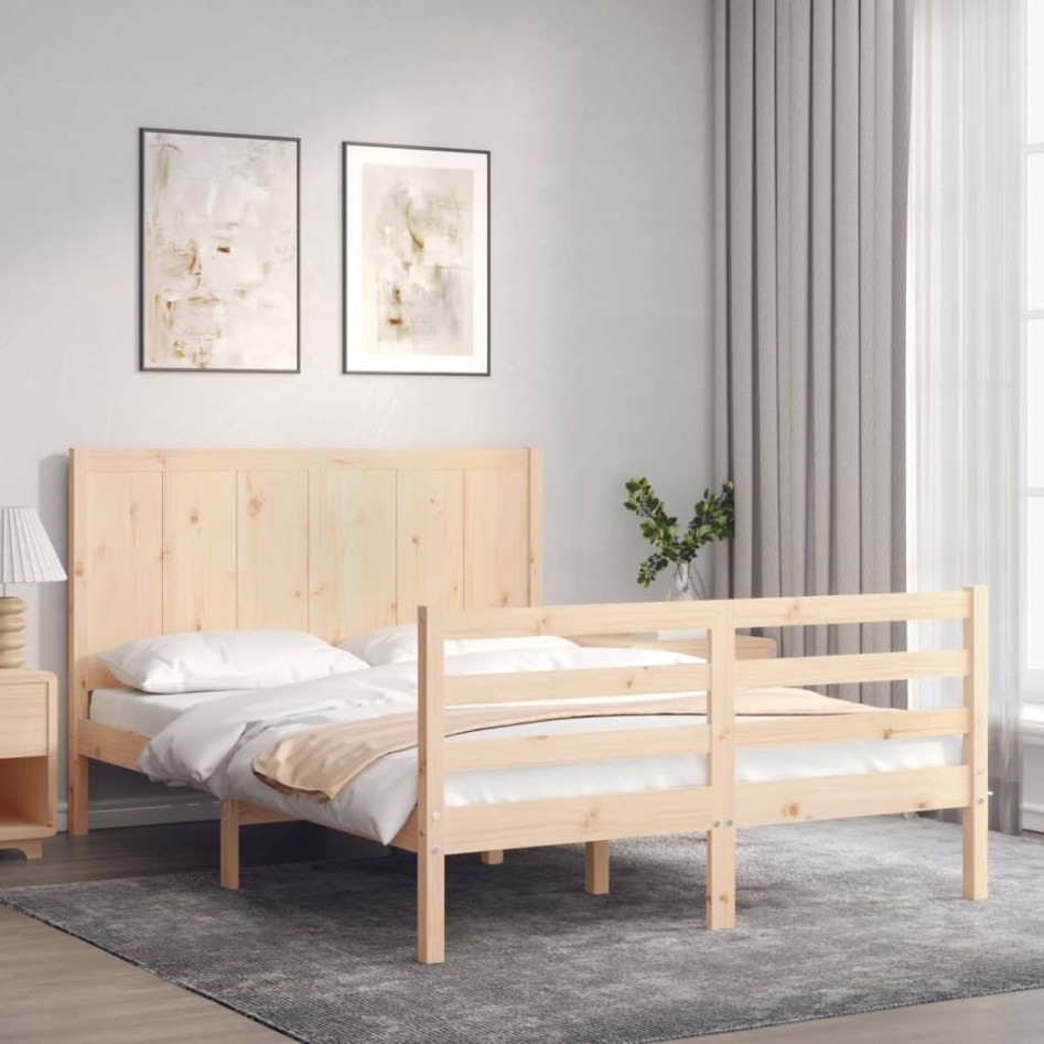 Estructura de cama con cabecero madera maciza 140x190