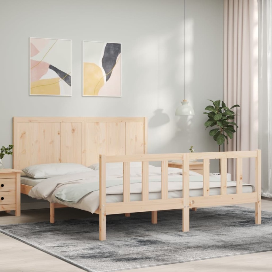Estructura de cama de matrimonio con cabecero madera