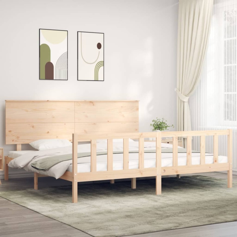 Estructura de cama de matrimonio con cabecero madera