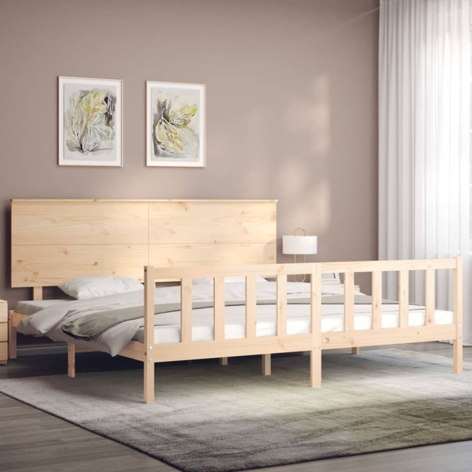 Estructura de cama de matrimonio con cabecero madera