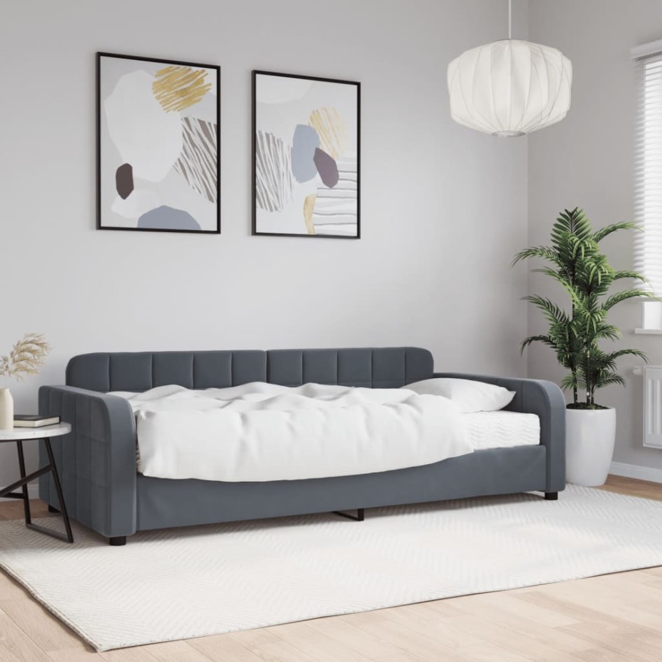 Sofá cama con colchón terciopelo gris oscuro 90x200