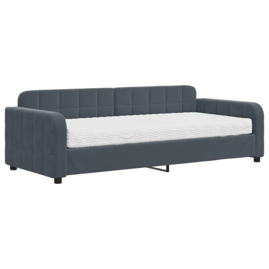 Sofá cama con colchón terciopelo gris oscuro 90x200