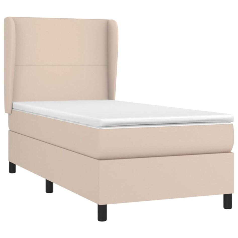 Cama box spring con colchón cuero sintético capuchino 80x200