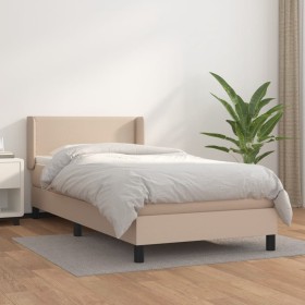 Cama box spring con colchón cuero sintético capuchino 80x200