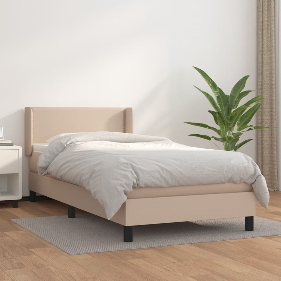 Cama box spring con colchón cuero sintético capuchino 80x200