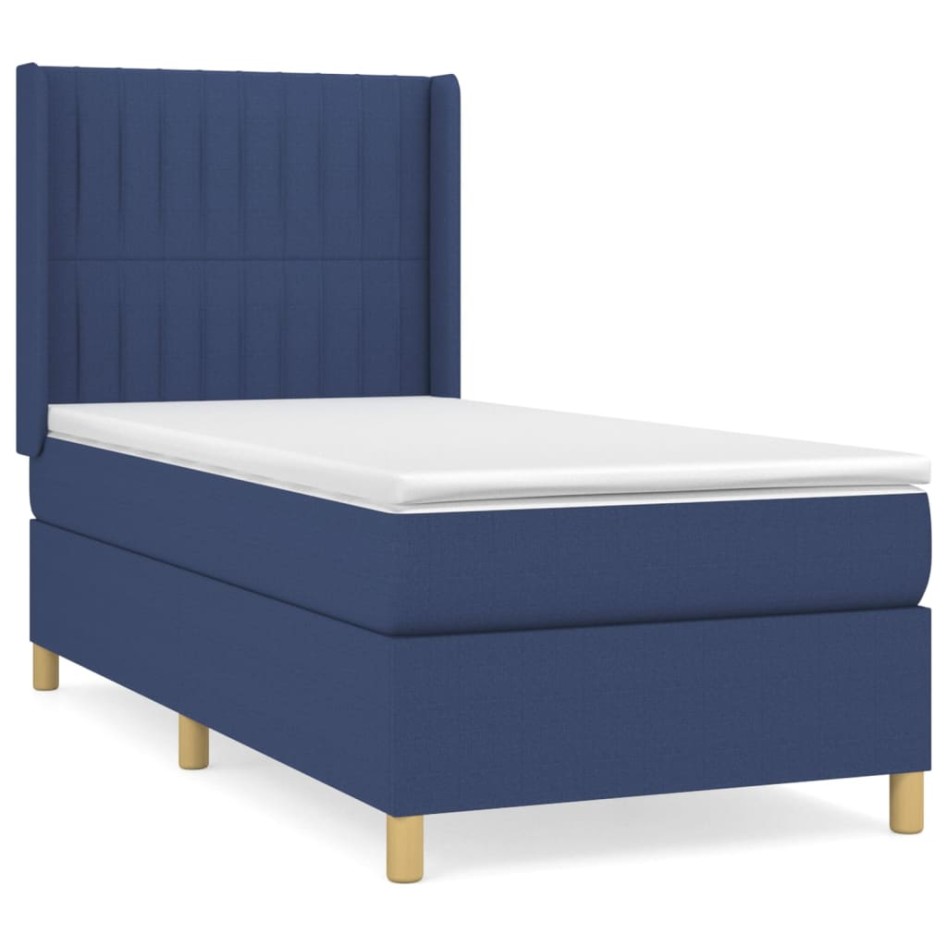 Cama box spring con colchón tela azul 80x200