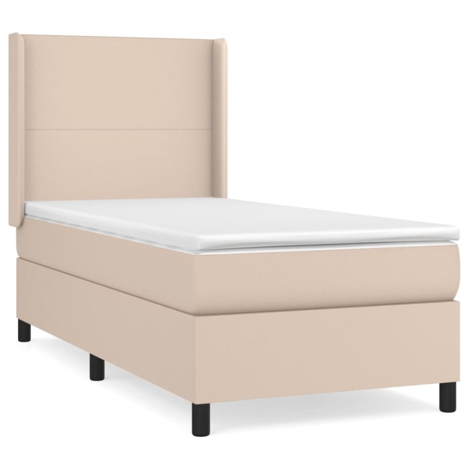 Cama box spring con colchón cuero sintético capuchino 80x200