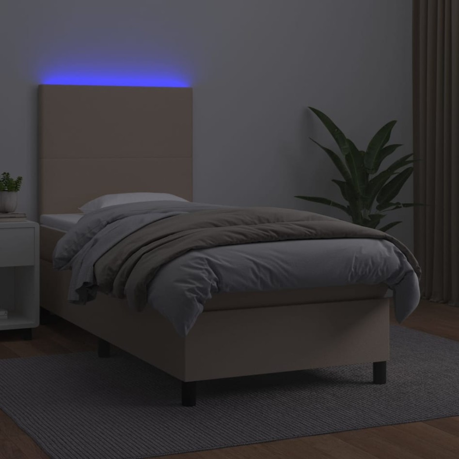 Cama box spring colchón LED cuero sintético capuchino 80x200
