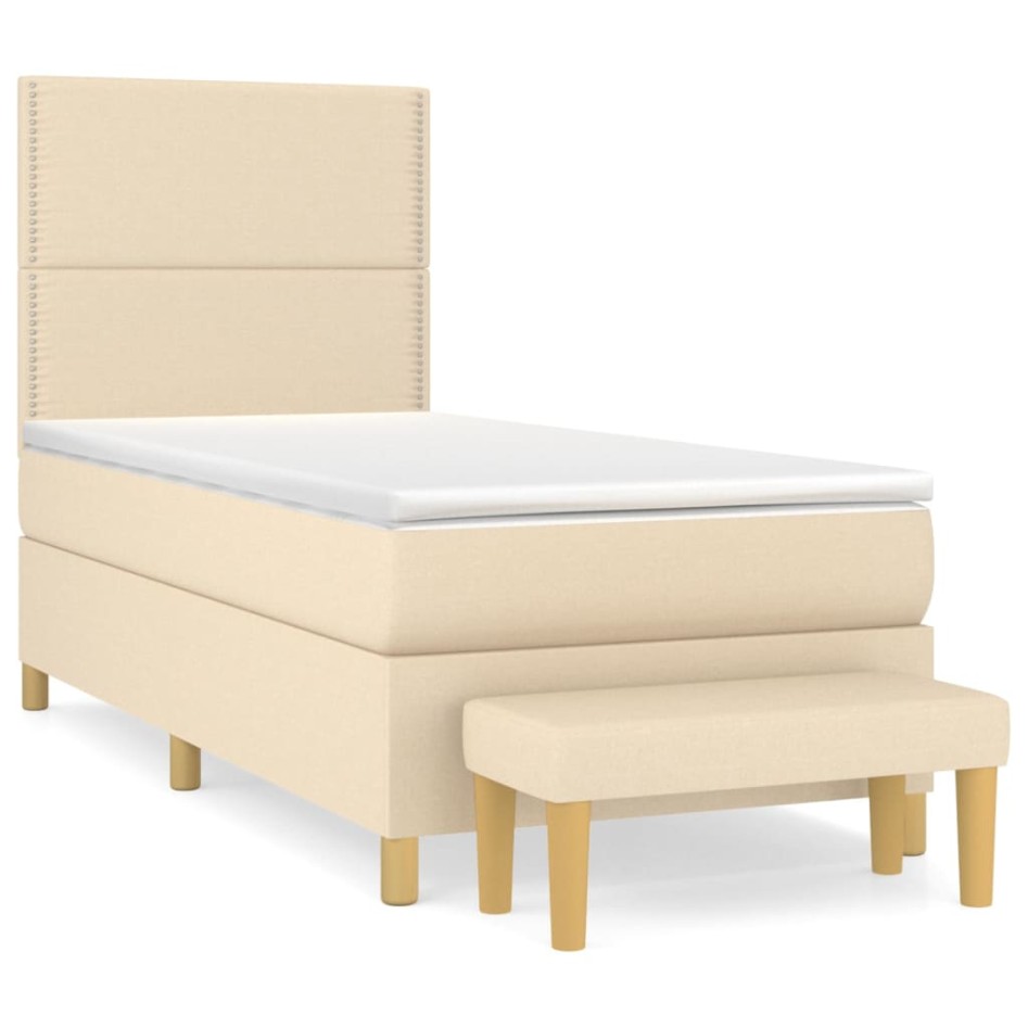Cama box spring con colchón tela color crema 80x200