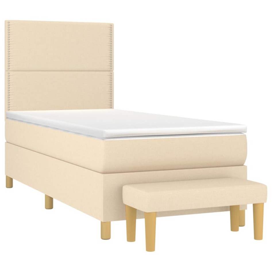 Cama box spring con colchón tela color crema 80x200