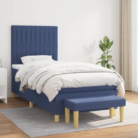 Cama box spring con colchón tela azul 80x200