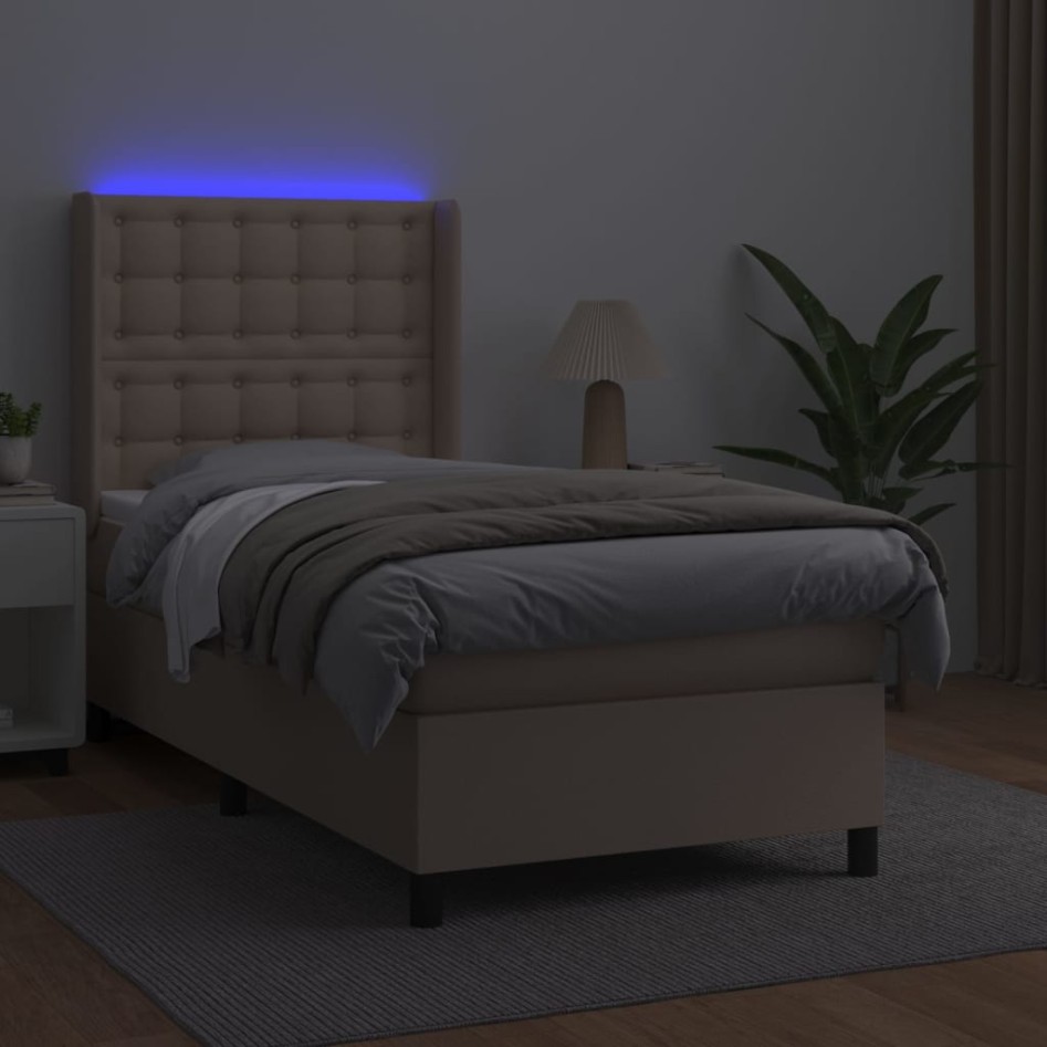 Cama box spring colchón LED cuero sintético capuchino 80x200
