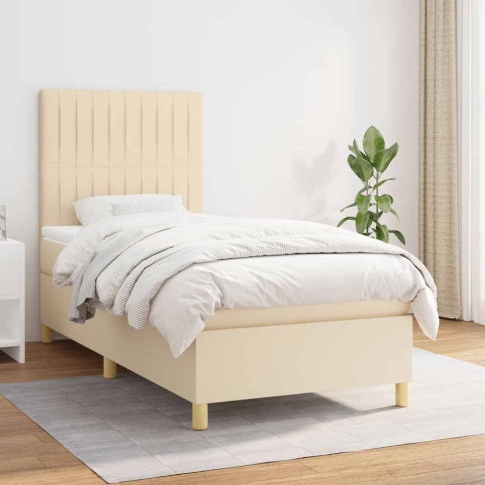 Cama box spring con colchón tela color crema 80x200