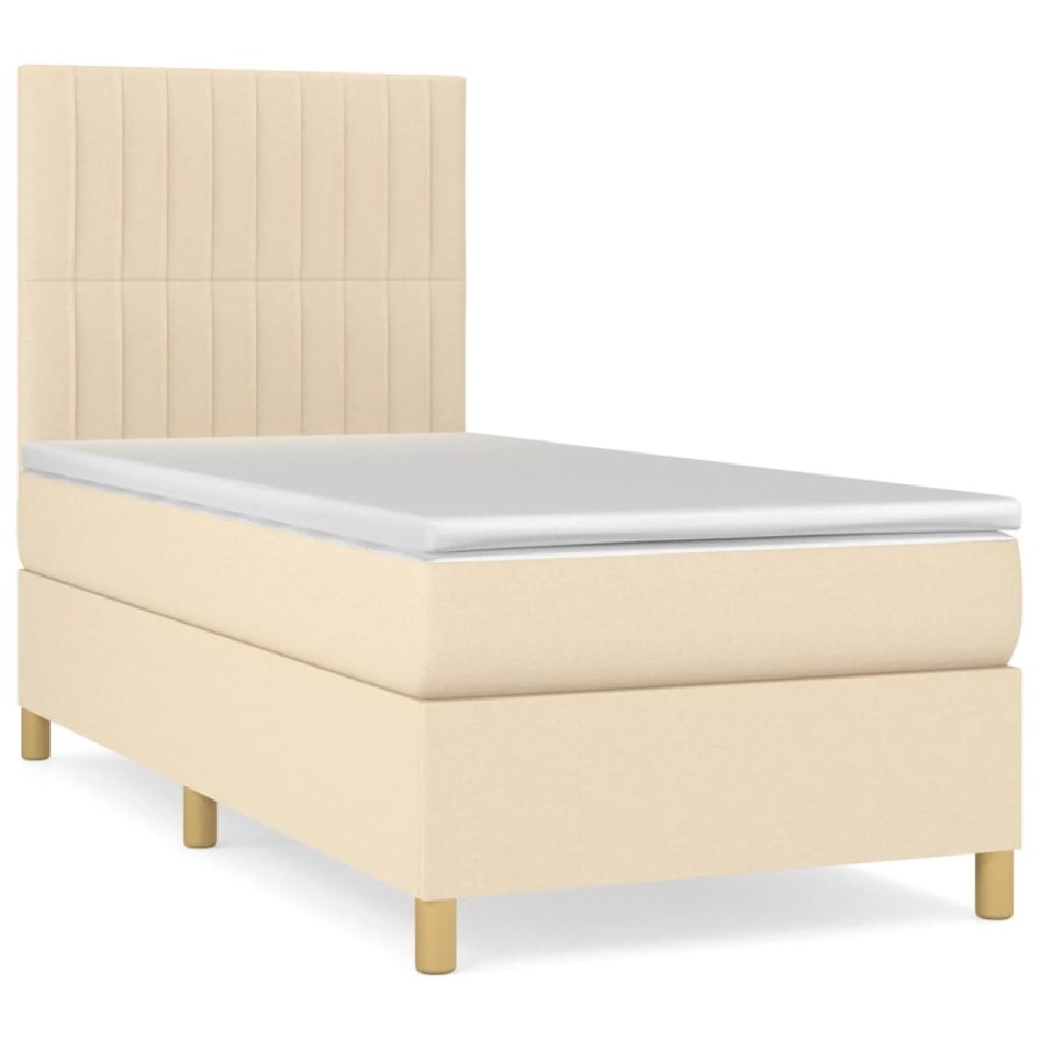 Cama box spring con colchón tela color crema 80x200