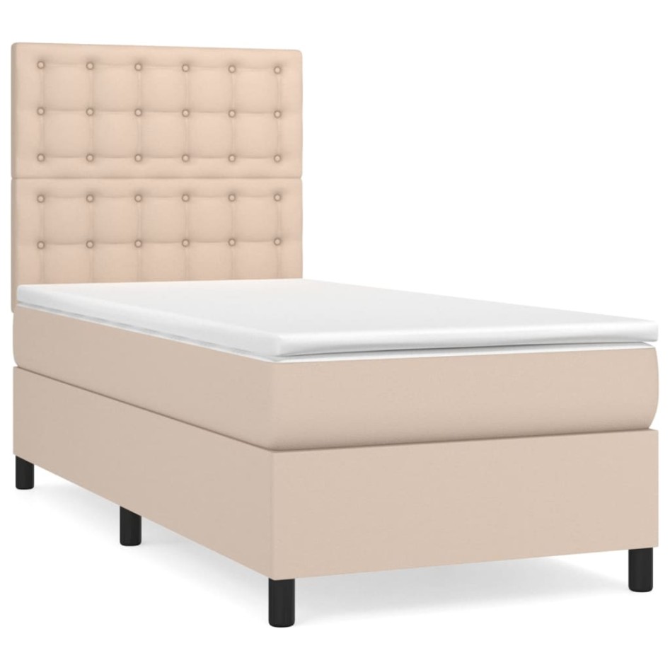 Cama box spring con colchón cuero sintético capuchino 80x200