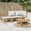 Set de muebles de jardín 3 piezas bambú y cojines gris claro