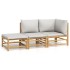 Set de muebles de jardín 3 piezas bambú y cojines gris