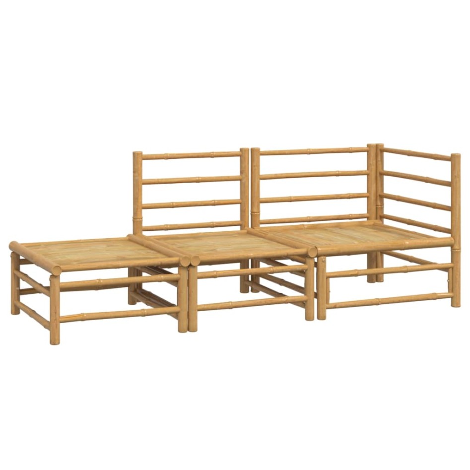 Set de muebles de jardín 3 piezas bambú y cojines gris