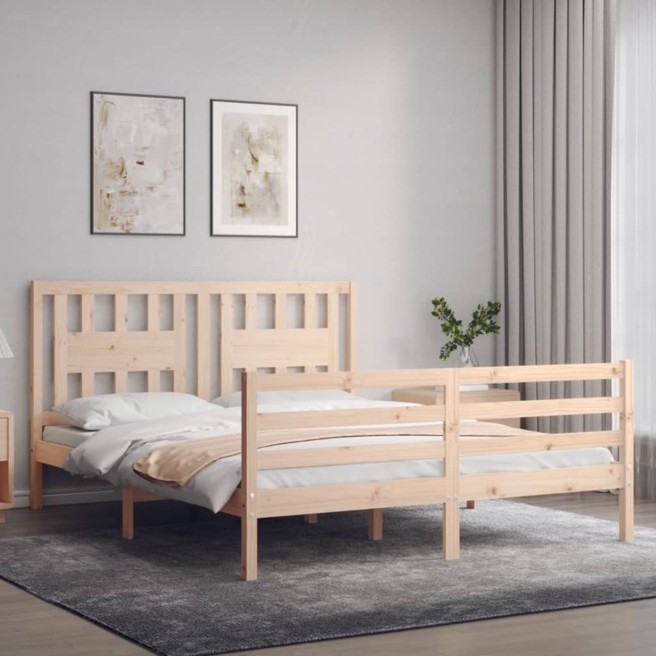 Estructura de cama con cabecero madera maciza 160x200