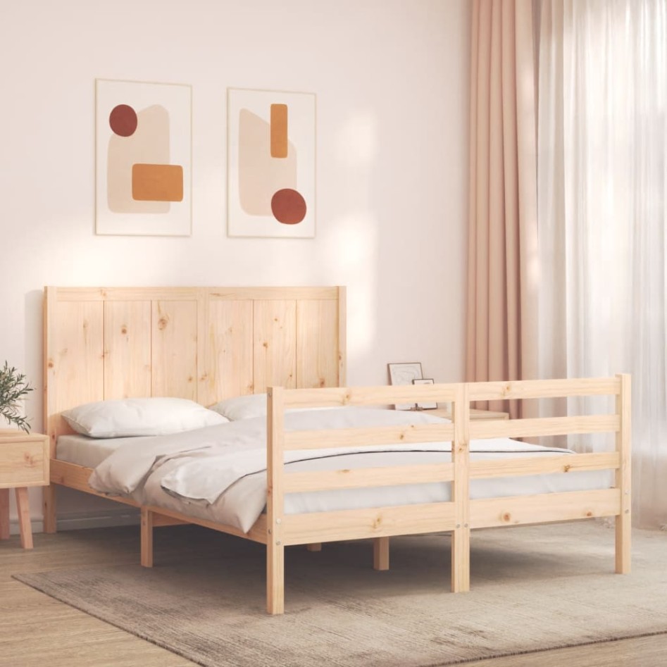 Estructura de cama con cabecero madera maciza 120x200