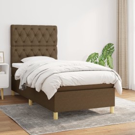 Cama box spring con colchón tela marrón oscuro 80x200