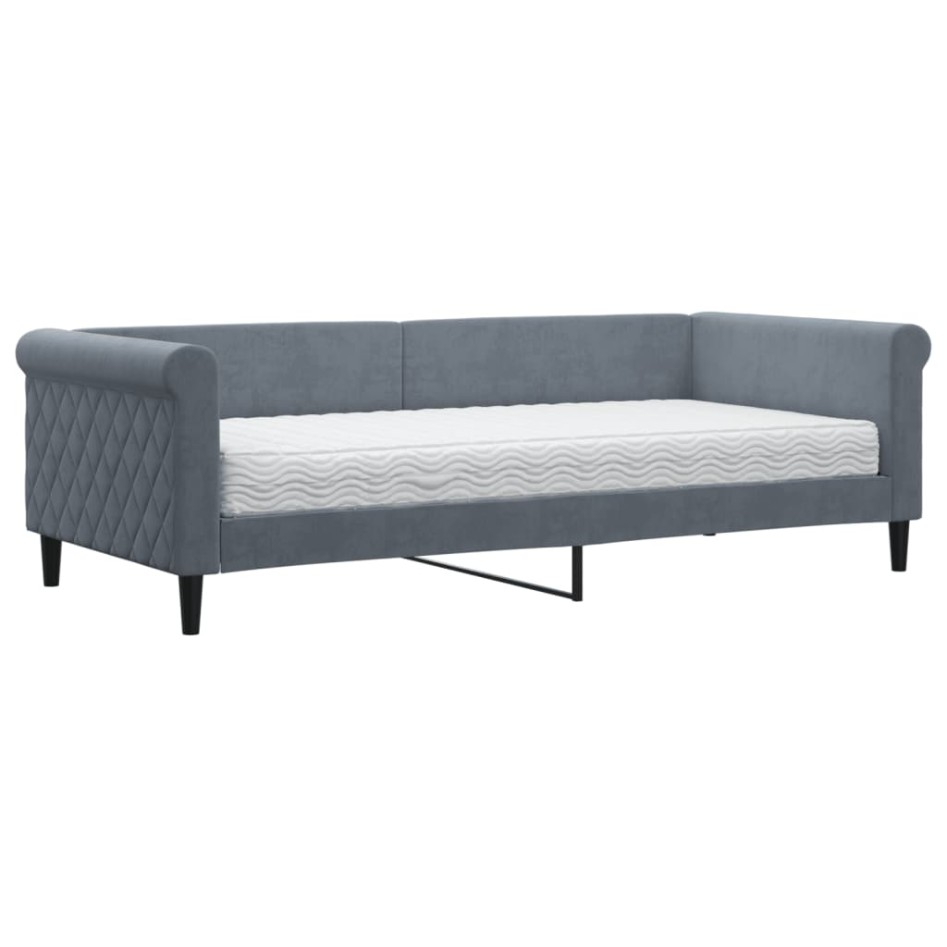 Sofá cama con colchón terciopelo gris oscuro 90x200