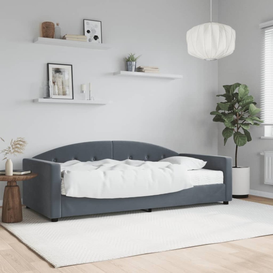 Sofá cama con colchón terciopelo gris oscuro 90x200