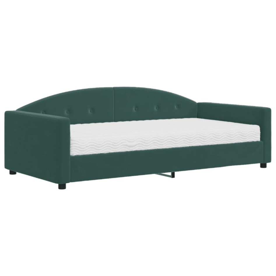 Sofá cama con colchón terciopelo verde oscuro 100x200